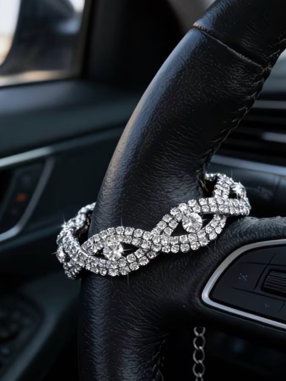 Steering Wheel Charm Crystal Eye-Shaped Accents Car Accessory